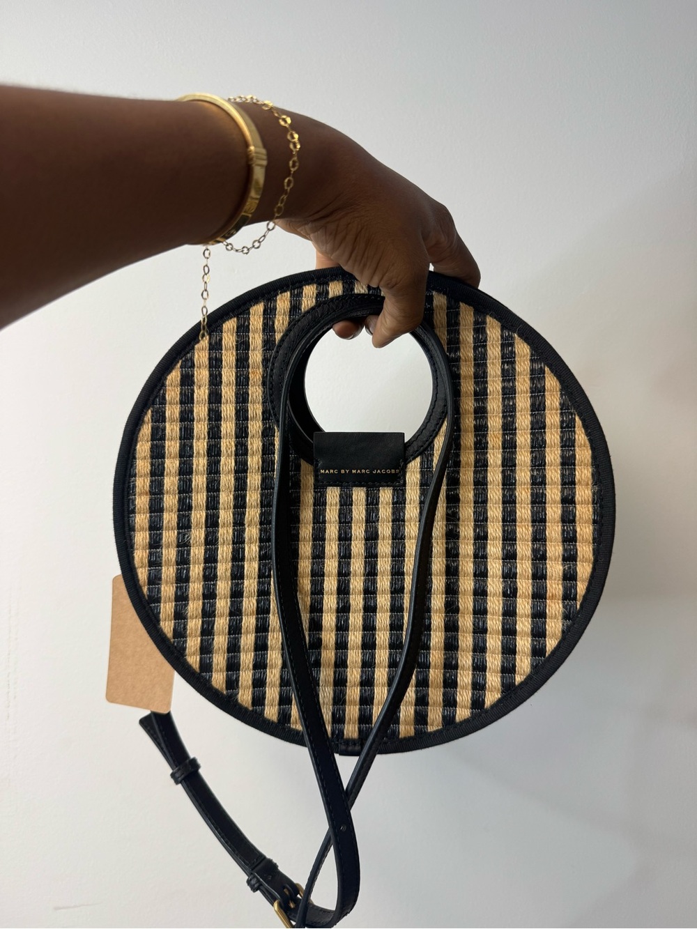 Marc by Marc Jacobs Black & Natural Round Straw Tote Crossbody